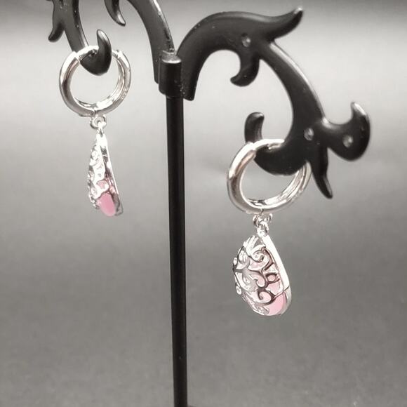925 Sterling Silver Pink Opal Teardrop Earrings Anniversary Birthday BOHO Gift - Picture 4 of 6